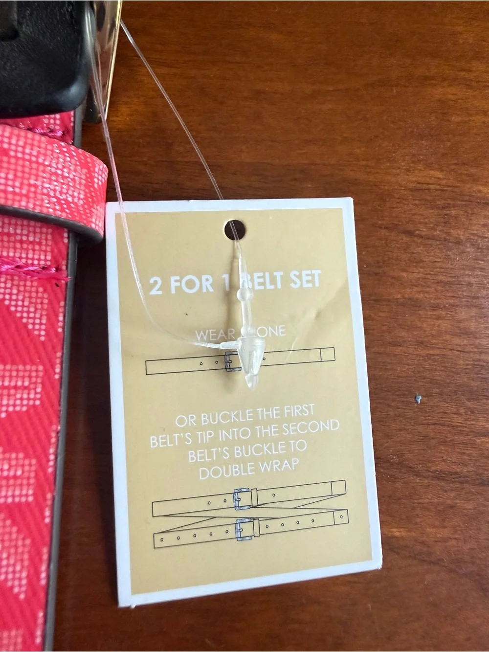 Michael Kors Pink Double wrap Logo Belt with Gold MK Medallion